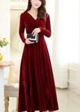 themeisles Lovely Velvet Long Sleeves Women Dresses, Women Long Dresses, Velvet Dresses