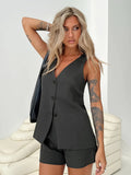 Chic Solid Color V-Neck Vest Jacket - Fashionable Button Front, Sleeveless & Elegant - Perfect Everyday Womens Clothing