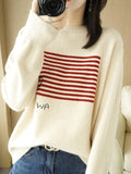 themeisles Casual Loose Long Sleeves Striped Round-Neck Sweater Tops