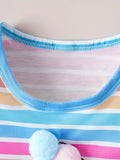 Cute Stripes Pleated Hem Short-Sleeve Dress For Girls, Spring/Summer Daily Casual Dresses Gift