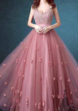 tmallworld Pink Lace Tull Elegant Formal Dresses, Pink Party Dresses, Junior Prom Dress