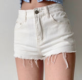 themeisles - Frayed High Waist Denim Shorts