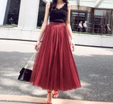 themeisles Wine Red Tulle Long Skirt, Women Tulle Skirts, Fashionable Women Skirts