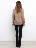 themeisles Stylish Long Sleeves Loose Solid Color High-Neck Sweater Tops