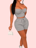 Chic Summer Two-piece Set - Flattering Backless Crop Cami Top & High Waist Drawstring Shorts Outfit - Womens Stylish Casual Wear