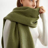 Simple Green Tassel Chunky Scarf, Leisure Style Thick Warm Shawl, Winter Coldproof Windproof Long Scarf For Women