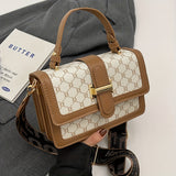 Trendy Classic Print Shoulder Square Bag, Top Handle Flap Crossbody Bag, Women's Colorblock Wallet