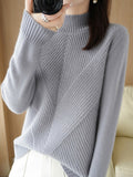 themeisles Urban Long Sleeves Solid Color Half Turtleneck Sweater Tops