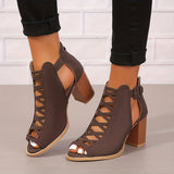 Women's Chunky Heeled Sandals, Peep Toe Cut-out Buckle Strap Stacked Heels, Retro High Heels