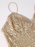 Stunning Sequin Slip Dress - Backless, Spaghetti Strap, Micro Elasticity, Elegant Party Dress for Women - Hand Wash, Solid Color, No Printing, Knit Fabric