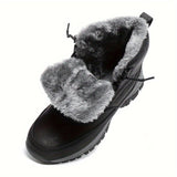 Men's Trendy Solid High Top Hiking Boots, Comfy Non Slip Casual Thermal Shoes, Winter & Autumn