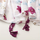 White Bottom Purple Flower Scarf Elegant Fresh Tassel Thick Warm Shawl Autumn Winter Middle East Windproof Scarf