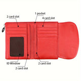 Color Block Genuine Leather Tri-Fold Mini Wallet For Women, Fashionable Casual Coin Purse With Card Slots