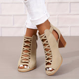 Women's Chunky Heeled Sandals, Peep Toe Cut-out Buckle Strap Stacked Heels, Retro High Heels