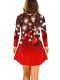 Plus Size Christmas Outfits Set, Women's Plus Christmas Bauble Print Long Sleeve Round Neck Top & Pants Outfits Two Piece Set