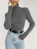 themeisles Solid Color Skinny Long Sleeves High Neck Sweater Tops Pullovers