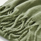 Simple Green Tassel Chunky Scarf, Leisure Style Thick Warm Shawl, Winter Coldproof Windproof Long Scarf For Women