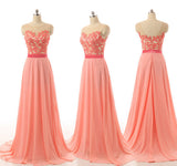 tmallworld Peach Pink Chiffon and Lace Long Bridesmaid Dresses, Simple Bridesmaid Dresses 2k18, Long Formal Gowns