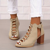 Women's Chunky Heeled Sandals, Peep Toe Cut-out Buckle Strap Stacked Heels, Retro High Heels