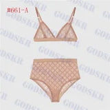 Charm Gather Underwear Sexy Swimwear Letter Lace Lingerie For Women See Through Mesh Bra Set 3 Colors