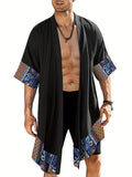 Ultra-Soft Mens Paisley Print Short Sleeve Robe - Stylish Open Front Loungewear for Comfortable Nightly Wear - Perfect After Bath or Relaxing at Home