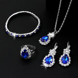 4-Piece Elegant Women's Stainless Steel Blue Teardrop Jewelry Set, Luxurious Style, Includes Necklace, Bracelet, Ring, And Earrings