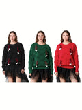 Cozy Christmas-Themed Crew Neck Sweater for Women - High-Quality Polyester, Casual Fit with Faux Drawstring Detail, Perfect for Fall & Winter