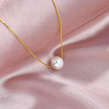 Dainty Freshwater Pearl Pendant Necklace For Women 925 Sterling Silver Hypoallergenic Golden Necklace Valentine's Day Elegant Fine Jewelry Gift