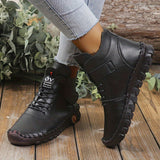 Chic & Cozy Women's Winter Boots: Sleek Solid Color with Embroidered Detail, Thermal Insulation for Warmth, and Secure Lace-Up Design