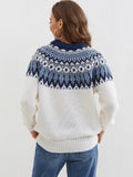 Vintage Chic Fair Isle Crew Neck Sweater - Soft, Warm, and Cozy Long Sleeve Knitwear for Fall and Winter - Women's Classic Clothing for Casual Daily Wear