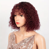 Shoulder Length Curly Human Hair Wig Wih Bangs, 180 Density 10inch For Women