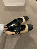 themeisles Contrast Color Round Cut Split-Joint Square-Toe Low Heels Flat Shoes Flats