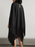 themeisles Loose Fringed High Neckline With A Scarf-Like Panel Solid Midi Dresses