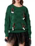 Cozy Christmas-Themed Crew Neck Sweater for Women - High-Quality Polyester, Casual Fit with Faux Drawstring Detail, Perfect for Fall & Winter