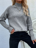 themeisles Stylish Long Sleeves Loose Solid Color High-Neck Sweater Tops