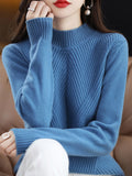 themeisles Urban Long Sleeves Solid Color Half Turtleneck Sweater Tops