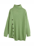 themeisles Buttoned Asymmetric Thick Loose High-neck Sweater Tops Pullovers Knitwear