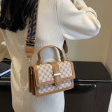 Trendy Classic Print Shoulder Square Bag, Top Handle Flap Crossbody Bag, Women's Colorblock Wallet