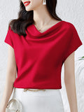 themeisles Solid Color Short Sleeves Loose One-Shoulder T-Shirts Tops