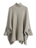 themeisles Simple Loose Solid Color High-Neck Batwing Sleeves Sweater