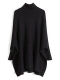 themeisles Simple Loose Solid Color High-Neck Batwing Sleeves Sweater