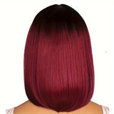 Elegant Ombre Burgundy Bob Wig For Women - Short Straight, Middle Part, Natural Synthetic Hair With Cap Net