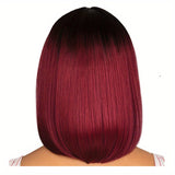 Elegant Ombre Burgundy Bob Wig For Women - Short Straight, Middle Part, Natural Synthetic Hair With Cap Net