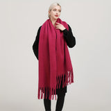 Large Solid Color Chunky Shawl Scarf - Soft, Windproof, Thick, Coldproof, and Warm Wrap for Women - Perfect for Autumn and Winter, Mature, Casual, Inelastic, Polyester, No Feathers, Basics