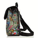 Women's Elegant Floral Embroidered Backpack - Chic Canvas Design - Versatile Flap Bookbag for Fashionable Travel & Daily Use