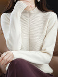 themeisles Urban Long Sleeves Solid Color Half Turtleneck Sweater Tops