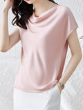 themeisles Solid Color Short Sleeves Loose One-Shoulder T-Shirts Tops