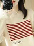 themeisles Casual Loose Long Sleeves Striped Round-Neck Sweater Tops