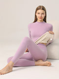 2-Piece Elegant Thermal Set for Women - High Support, Long Sleeve, Slight Stretch Knit, Solid Color, No Padding, Polyester-Spandex Blend - Comfortable and Versatile Leggings and Top Combo