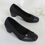 Comfy Chic Black Slip-On Pumps - Low Heel, Chunky, Casual, Office, Commuter Work Shoes for Women - Soft, Breathable, Easy to Walk In